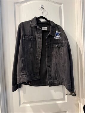 Custom Dallas Cowboys Black Denim Jacket with Star Patch
